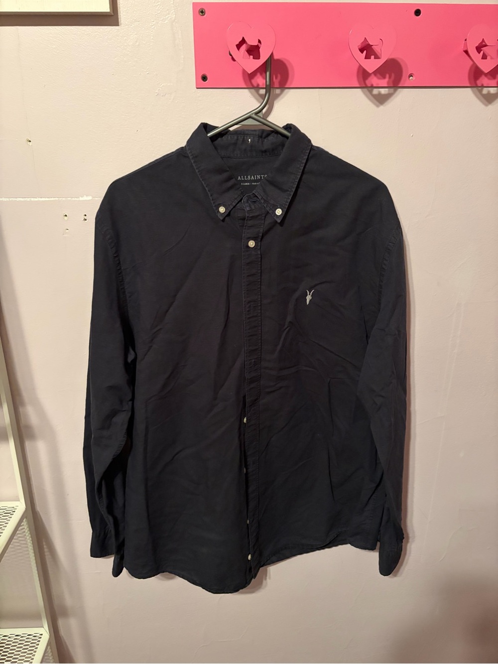 All Saints Mens Navy Linen Shirt XL